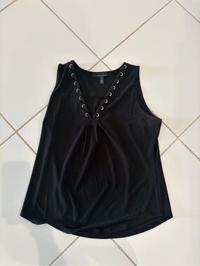 White House Black Market Black Sleeveless Lace-Up V-Neck Tank